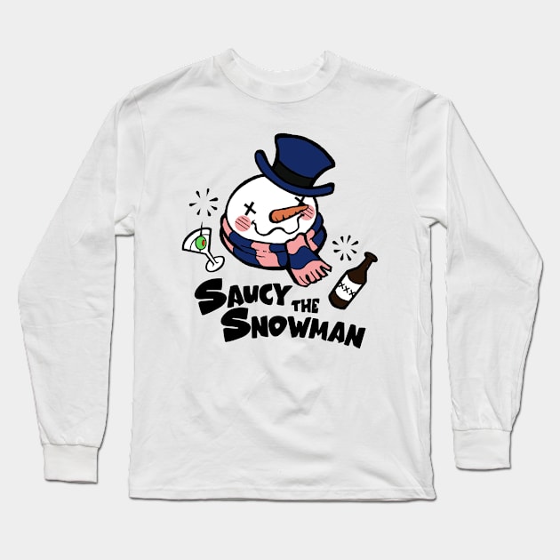 Saucy The Snowman - Frosty Humor - White Outlined, Color Version 4 Long Sleeve T-Shirt by Nat Ewert Art